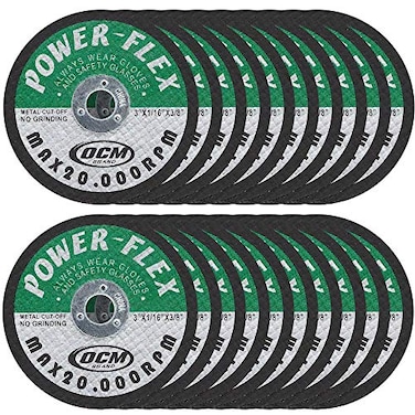 OCM Brand 20 Pack Cut Off Wheels 3 Inch x 116 Inch x 38 Inch for Cutting All Steel and Ferrous Metals