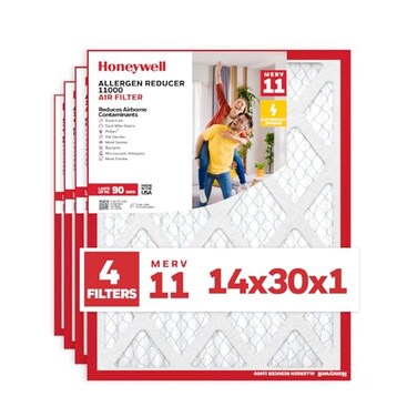 Honeywell 14x30x1 MERV 11 Allergen Reducer 11000 Electrostatic Pleated HVAC AC Furnace Air Filter 4Pack Replacement Filter for Home Use Made in USA