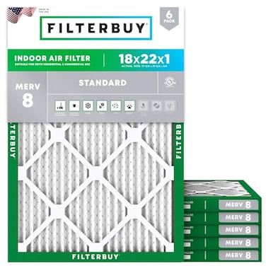Filterbuy 18x22x1 Air Filter MERV 8 Essential Dust Allergy Defense 6Pack Electrostatic Pleated HVAC AC Furnace Filters Replacement Made in USA Actual Size 1775 x 2175 x 075