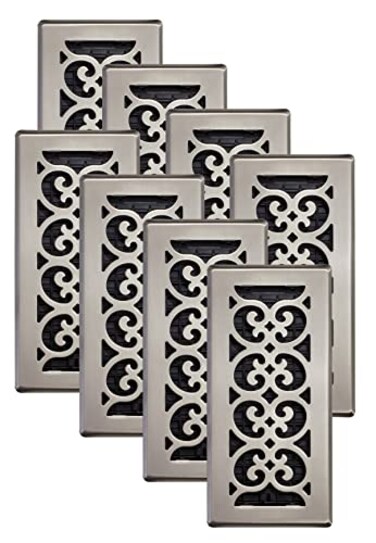 Decor Grates SPH410NKL8 Scroll Design Floor Register 4x10 Inches Brushed Nickel Finish 8 Pack
