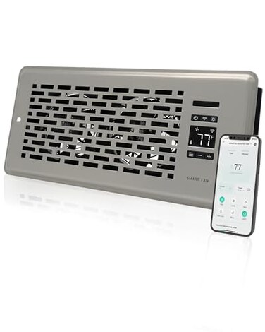 Howeall 4 x 10 inch Quiet Register Booster Fan Upgrade Smart Register Vent with Remote Control and Dual Intelligent Thermostat Control Heating Cooling Vent Fan BoosterSatin Nickel