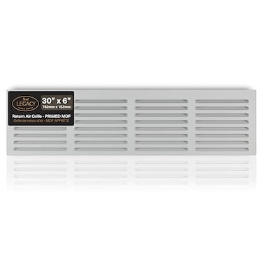 Legacy Wood Vents Return Air Grill 30x6 Duct Opening 34 x 32 x 8 12 Overall Size Noise Freehigh Airflow Vent Cover Wide AngledSlots Made from 34 Thick MDF Sanded Primed Ready to Paint