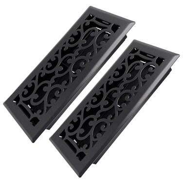 Howeall 4x10 Inches 2 Pack Heavy Duty Walkable Floor Register Easy Adjust Air Supply Lever Decorative Floor Vent Covers Savannah Design Vent Covers for Home Matte Black