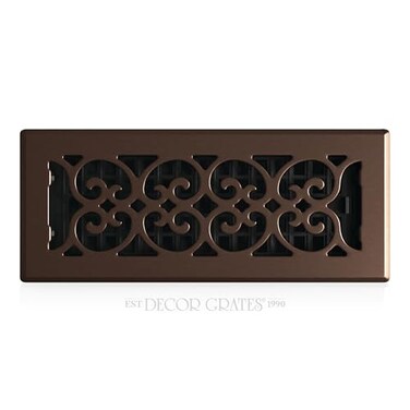Decor Grates Metal Scroll Decorative Air Vent Cover 4x12 Floor Register Adjustable Control Lever AC Floor Vent Covers for Home Floor Vents Fits 4 x 12 Inch Opening Rubbed Bronze SPH412RB