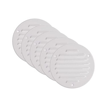 Vent Systems 4 Inch Inner Pack of 5 White Metal Round Soffit Air Vent Grille Cover Register air Vent Deflector Louver Builtin Mesh HVAC for Bathroom Home Office Kitchen 5 Inch Outer