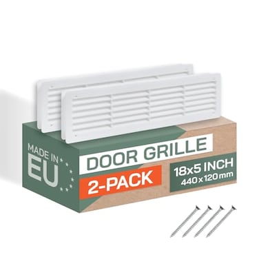 Vent Systems 18 x 5 Inch Pack of 2 White Plastic Door Air Vent Cover Grill Home Garage Louvered Vent Register Interior Door Grille Door Vents for Interior Doors Two Sided