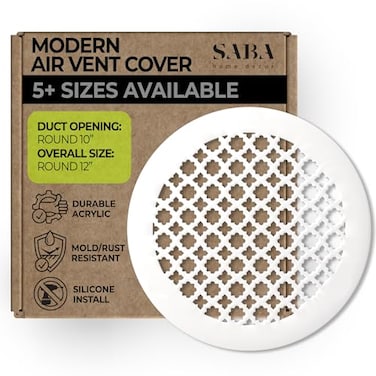 SABA Home Decor Air Vent Cover Grille Acrylic Plexiglass 10 Round Duct Opening 12 Round Overall White Finish Decorative Register Covers for Walls and Ceilings NOT for Floor USE Venetian 1PCs
