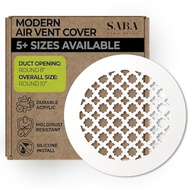 SABA Home Decor Air Vent Cover Grille Acrylic Plexiglass 8 Round Duct Opening 10 Round Overall White Finish Decorative Register Covers for Walls and Ceilings NOT for Floor USE Venetian 1PCs