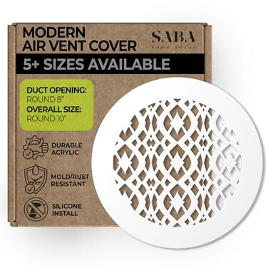 SABA Home Decor Air Vent Cover Grille Acrylic Plexiglass 8 Round Duct Opening 10 Round Overall White Finish Decorative Register Covers for Walls and Ceilings NOT for Floor USE Charlotte 1PCs