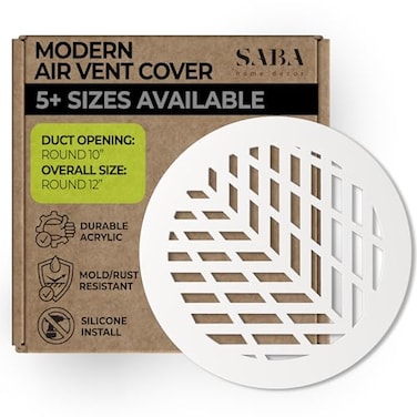 SABA Home Decor Air Vent Cover Grille Acrylic Plexiglass 10 Round Duct Opening 12 Round Overall White Finish Decorative Register Covers for Walls and Ceilings NOT for Floor USE Vivian