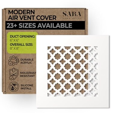 SABA Home Decor Air Vent Cover Grille Acrylic Plexiglass 6 x 6 Duct Opening 8 x 8 Overall White Finish Decorative Covers for Walls Ceilings NOT for Floor USE Venetian