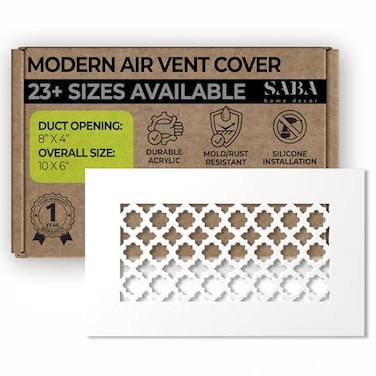 SABA Home Decor Air Vent Cover Grille Acrylic Plexiglass 4 x 8 Duct Opening 6 x 10 Overall White Finish Decorative Covers for Walls Ceilings NOT for Floor USE Venetian