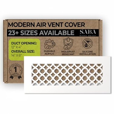 SABA Home Decor Air Vent Cover Grille Acrylic Plexiglass 4 x 12 Duct Opening 6 x 14 Overall White Finish Decorative Covers for Walls Ceilings NOT for Floor USE Venetian