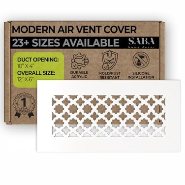 SABA Home Decor Saba Air Vent Cover Grille Acrylic Plexiglass 4 x 10 Duct Opening 6 x 12 Overall White Finish Decorative Covers for Walls Ceilings NOT for Floor USE Venetian