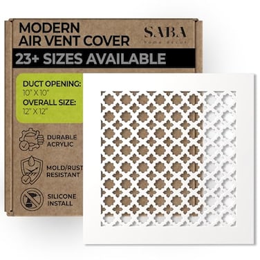 SABA Home Decor Air Vent Cover Grille Acrylic Plexiglass 10 x 10 Duct Opening 12 x 12 Overall White Finish Decorative Covers for Walls Ceilings NOT for Floor USE Venetian