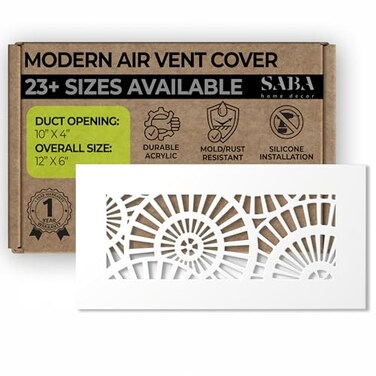 SABA Home Decor Air Vent Cover Grille Acrylic Plexiglass 4 x 10 Duct Opening 6 x 12 Overall White Finish Decorative Register Covers for Walls and Ceilings Waterwheel