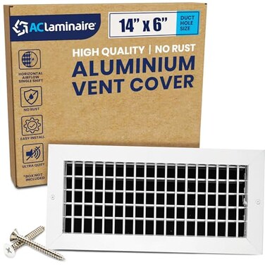ACLAMINAIRE 14 x 6 Duct Opening Register Vent Cover Adjustable Single Deflection Aluminum HVAC Grille for Heater Decorative Ceiling Wall Air Supply MultiShutter Damper Durable Rustproof