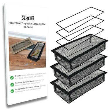 SEAL360 Floor Vent Screen Net Air Vent Filter Mesh Catches Toys Snacks Pet Hair and Pet Food Keeps Bugs Out Patented 4x10 3Pack