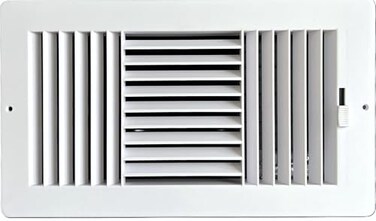 HBW ThreeWay Plastic Side WallCeiling Register in White 12 w X 6 h for Duct Opening Outside Dimension is 1375 w X 8 h