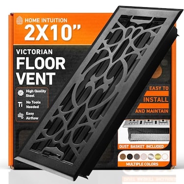 Home Intuition 2X10 Floor Vent Covers Floor Register with Mesh Cover Trap Heat and Air Walkable Metal Floor Vent for HVAC Duct Victorian Matte Black
