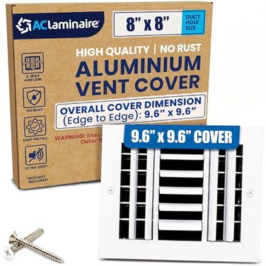 ACLAMINAIRE 8x8 Aluminum 3Way Air Vent Cover Wall or Ceiling HVAC Register MultiShutter Damper Adjustable Curved Blade Plastic Seal Tight Fit