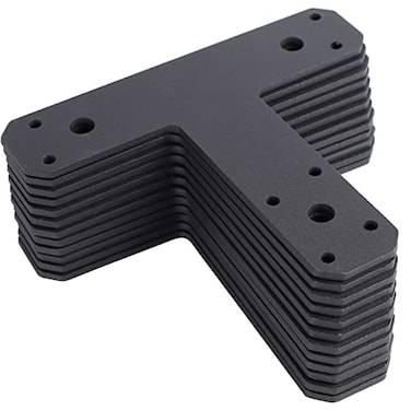 JIOU JIA 12 Pack Heavy Duty T Brackets for Wood Premium Powder Coated Flat Post and Beam Tie Plate 65 x 57 015 Thick Rust Resistant Mending Plate for Pergola Truss Timber Framing Matte Black