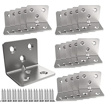 Aufuga Silver Stainless Steel Corner BracketJoint Right Angle BracketL Shape Heavy Duty Metal Corner Brace Shelf Supporter for Wood 20 15x12x12
