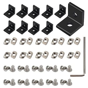 KOOTANS 10Set 2020Series 2 Hole 90 Degree Inside Corner Bracket Kit Black L Corner Bracket for 2020 Aluminum Extrusion Profile 6mm Slot with 20pcs M5 T Nuts 20pcs M5 Hex Screw 1pcs Wrench