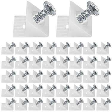 Siyurongg 120 Pcs Drawer Wedges with Screws Drawer Bottom Support Brackets Fixing Mending Wedges Plastic Angle Code Bracket Fasteners Drawer Reinforcement Repair Kit for Furniture Sagging Drawer