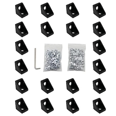VICHSAMWY 20pcs Black 2020 Series 1720 Aluminum Profile Corner Bracket with 40pcs M5 T Nuts 40pcs M5 Screws 1pcs Wrench for Slot 6mm 20S Aluminum Rail Accessories 20PCS 1720 Corner Bracket
