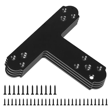 Rasugarlary Black T Bracket 6 pcs T Post Brackets Pergola Post to Beam Connectors 4mm Thickness for Wood Steel Repair Fixing Mending T Plate Bracket Flat Connector with Screws