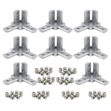 BLCCLOY 8Pcs 3030 Series Aluminum Extrusion Profile Tri Bracket 3Way End Corner Right Angle Connector for 30 Extruded Aluminium Esquina Profil T Slot 8mm with Screws