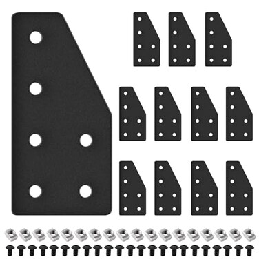 Seekliny 12pcs 2040 Aluminum Extrusion Joint Plate Connector Corner L Bracket 6Hole 2040 V Slot Hardware T Slotted Accessories with T Nuts and Screws for Aluminum Profile 3D Printer Frame Part Black
