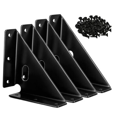 LM LUJOMTL LM Heavy Duty Gusset Joints 4 Pcs Trapezi Corner Code Bracket Corner Brace Bracket Fasteners Furniture Shelf Support Joint Fasteners for Table Chair Cabinet Bed Stabilization Black