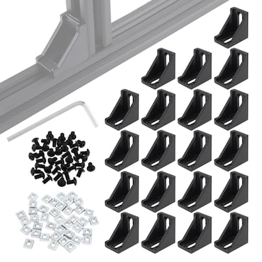 CLAHJQX 20 Sets 2020 Series Aluminum Extrusion Profile Corner Bracket T Slot Aluminium Extruded Profile Rail Accessories Kit with Black 90 Degree Right Angle Connector M5 Drop in T Nuts Bolts