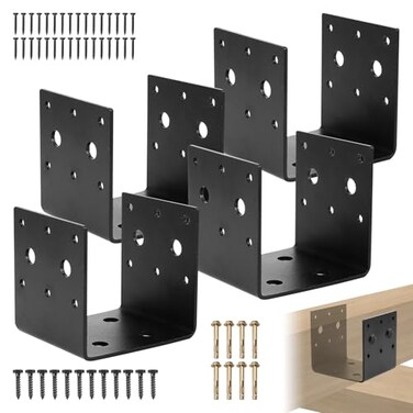 CSKUNXIA 4Piece Black Half Post Base Joist Hanger Brackets for 4x4 Wood Posts with Screws Stainless Steel Material 3mm Thickness