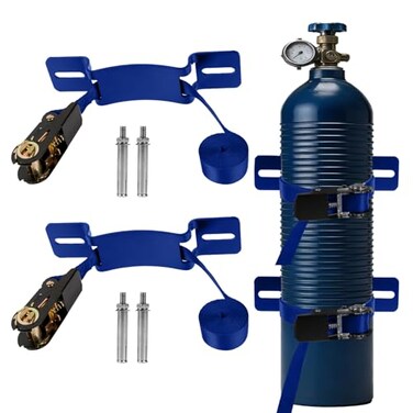 Zhichen star 2PCS Propane Tank Holder Mount Secure Ratchet Strap Design Steel WallMounted Bracket for Oxygen Nitrogen Expansion Tanks for mounting Various Gas cylinders Blue