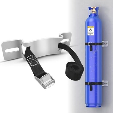 Yingsi-fty 1 Pcs Gas Cylinder WallMounted Bracket Gas Cylinder Fixed Rack Gas Cylinder Floor Mount Storage Stand with Screws and Safety Nylon Belt Suitable for RV Propane Tank Holder