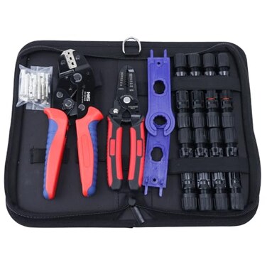 HKS Solar PV Panel Crimping Tool Kit with Crimper Stripper and 8 Pairs Solar connectors and 1Pair Solar Connector Spanner Wrench Crimper Tool for Solar Cable AWG14102546mm