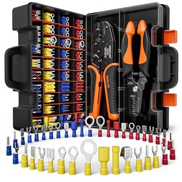 SOMELINE Wire Terminals Crimping Tool with 45 Sizes Insulated Ratcheting Terminals Crimper Kit of AWG 2210 Insulated Electrical Butt Bullet Spade Fork Ring Spade Splice Crimp Terminals