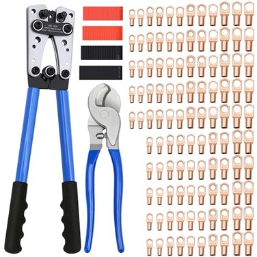 Mdvora Cable Lug Crimping Tool with 170pcs Copper Wire Lugs Wire Crimping Tool for AWG 1010 Electrical Lug Crimper with Cable Cutter 210pcs Dual Wall Adhesive Heat Shrink Tubing