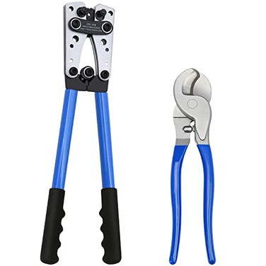 Mdvora Battery Cable Lug Crimping Tool Wire Crimper Tool with Cable Cutter for AWG 1010 Electrical Lug Crimper Heavy Duty Wire Lugs Battery Terminal Copper Lugs