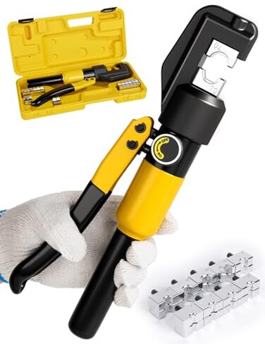 HYCLAT 10 Tons Hydraulic Crimping Tool Battery Cable Lug Terminal Crimper with 9 Pairs of Dies 12 AWG to 20 AWG Wire Crimping Tool