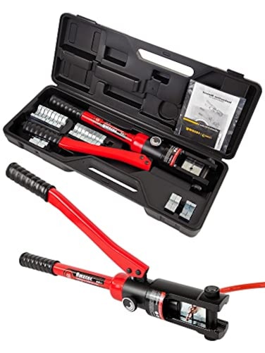 AMZCNC 16 Ton Hydraulic Wire Professional Hydraulic Battery Cable Lug Crimping Tool Set Crimps 8 AWG to 600 MCM Cable Crimping Tool with 13 Pairs of Dies