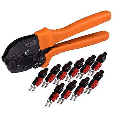 Dent-de-lion 51 PCS Ratchet Powerpole Crimping Manual Tool Kit for 15A 30A 45A Connectors 10 Pair 45A Connectors Assortment Quick Connect Battery and Caps Ratchet Powerpole Crimping Tool for AWG2210