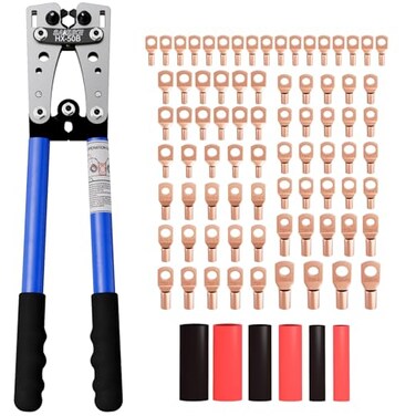 Sanuke Battery Cable Lug Crimping Tool for AWG1010 Wire Crimper with 78pcs Copper Lug Ring Terminal Connectors 110pcs Heat Shrink Tubing Electrical Wire Crimping Tool Set
