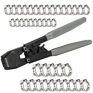 ISPINNER PEX Crimping Tool Clamp Cinch Crimp Tool Crimper for Stainless Steel PEX Clamps from 38 to 1 with 40pcs PEX Crimp Rings 38 12 34 1