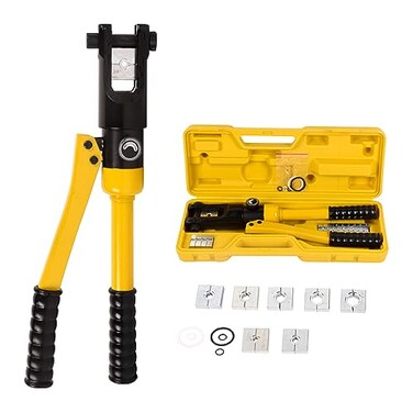 LFGUD 12T Hydraulic Crimping Tool 8AWG250MCM Battery Cable Crimping Tool 055 inch Stroke Hydraulic Lug Crimper Electrical Terminal Crimper with 8 Pairs of Die Sets