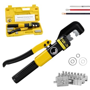 LFGUD 10 Ton Hydraulic Crimping Tool Kit with 9 Dies for Battery Cable 12 AWG to 20 Hydraulic Cable Crimper for Electrical Terminals Wire Connectors