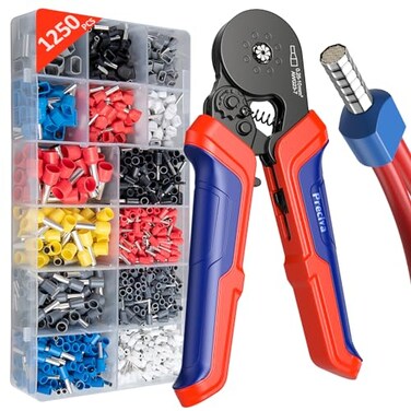 Preciva Ferrule Crimping Tool Kit Octagonal Crimping Pliers with 1250PCS Single Twin Ferrules Connectors SelfAdjustable Ratchet Ferrule Terminals Crimper AWG 237